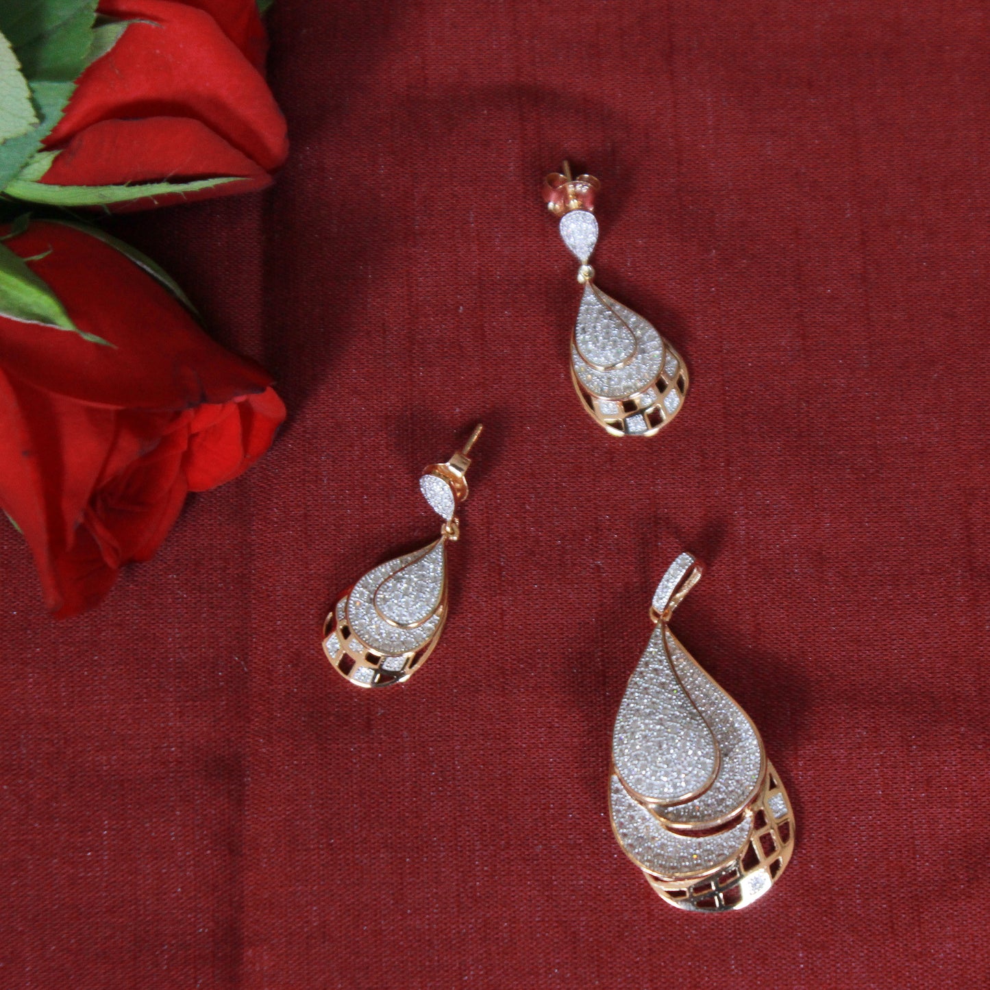 Triple Pear Pendant Earrings Set