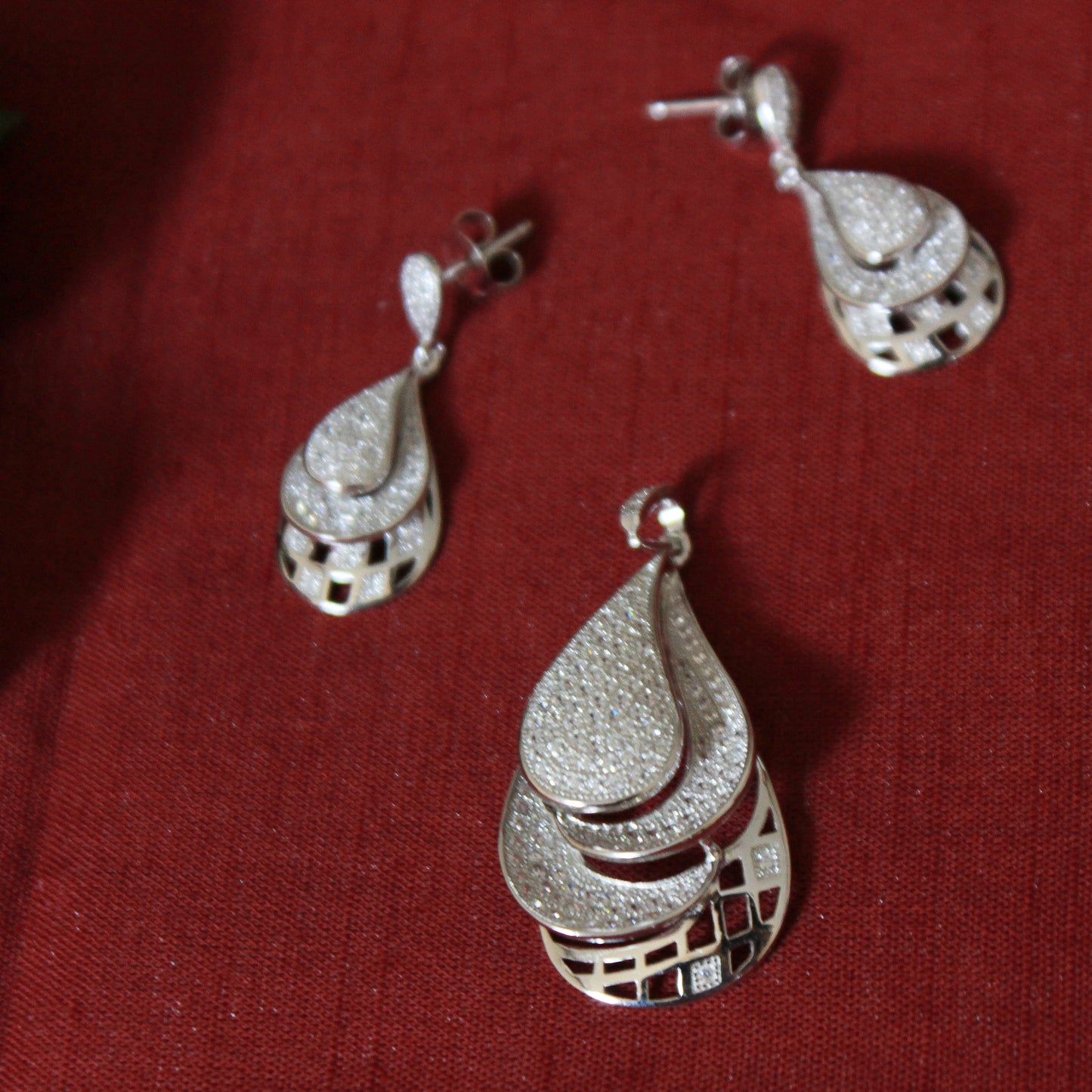 Triple Pear Pendant Earrings Set