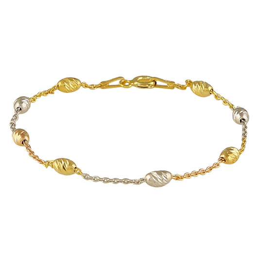 Tricolour Scalloped Barrel and Chain Bracelet (Loose)