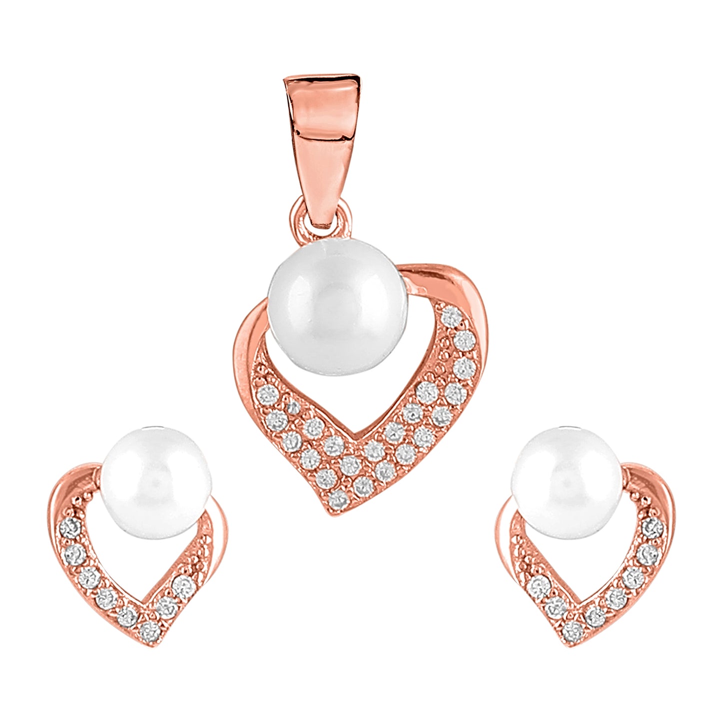 Pearly Heart Pendant Earrings Set