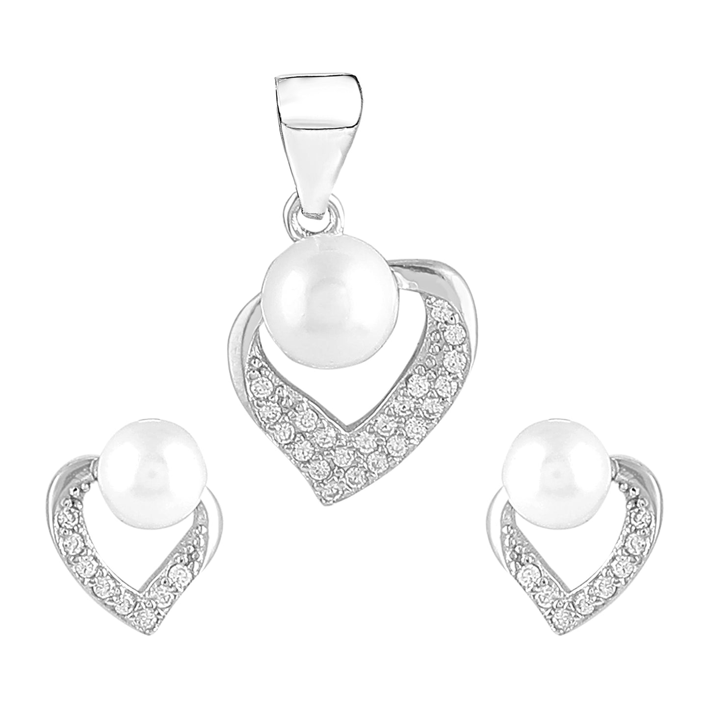 Pearly Heart Pendant Earrings Set