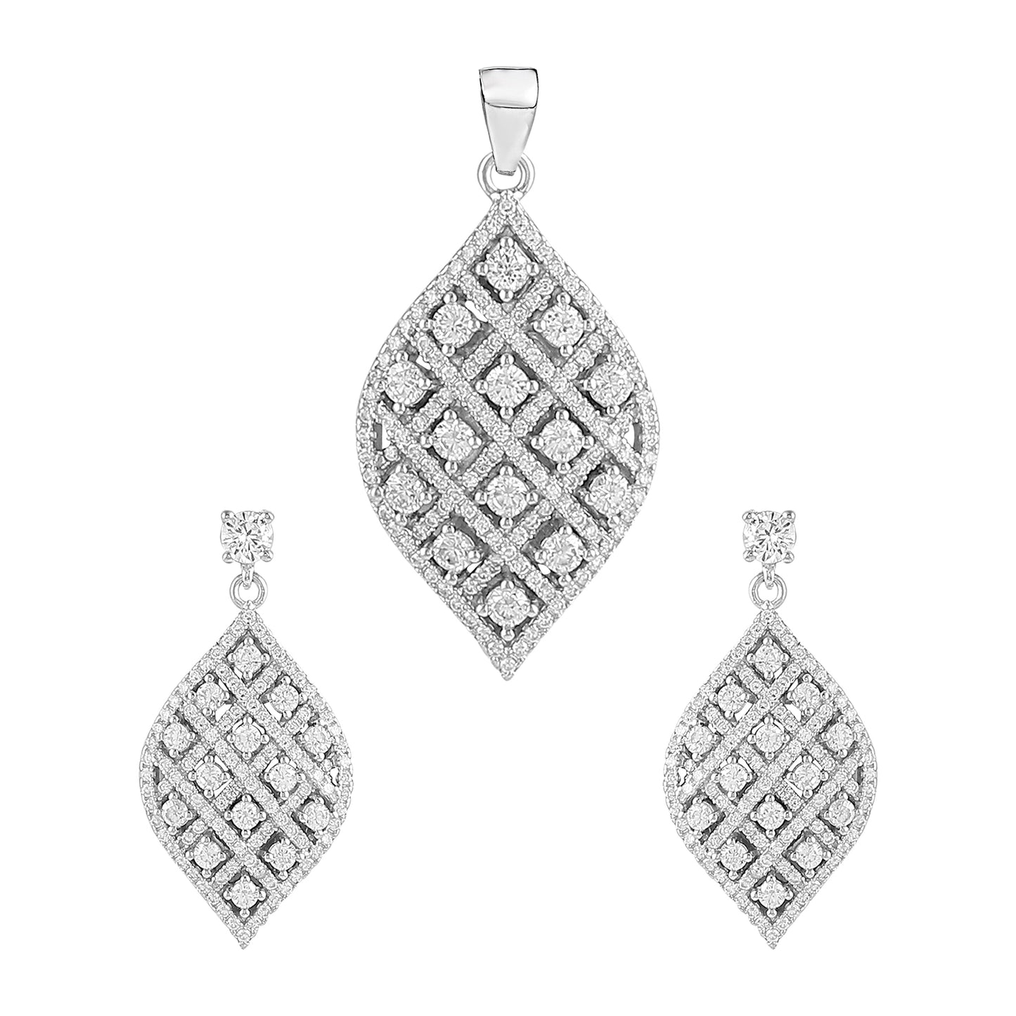 Striped Leaf Pendant Earrings Set