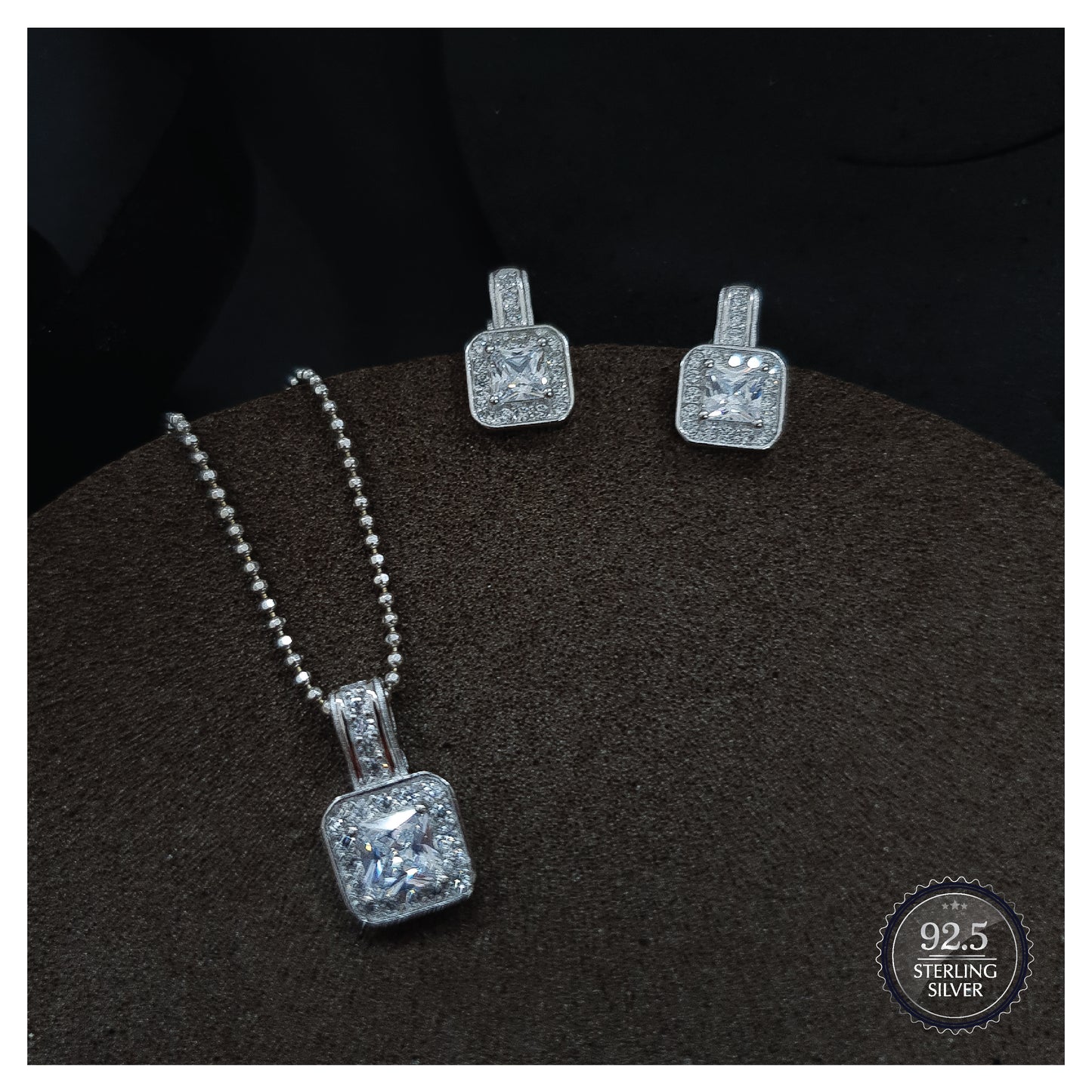 Studded Get Framed Square Pendant Earrings Set