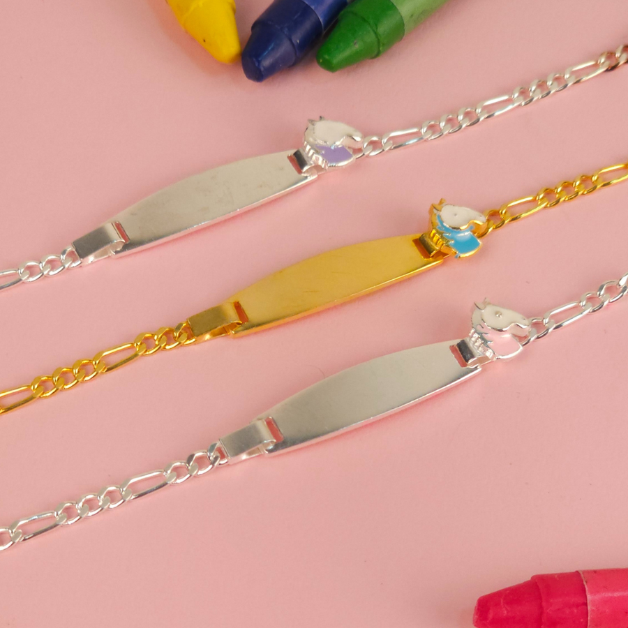 Personalised  Unicorn Blue Name Bracelet (Kids) (Gold Polish)