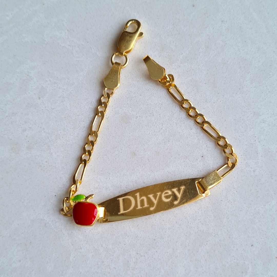 Personalised Apple Name Bracelet (Kids) (Gold Polish)