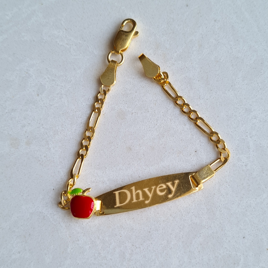 Personalised Apple Name Bracelet (Kids) (Gold Polish)