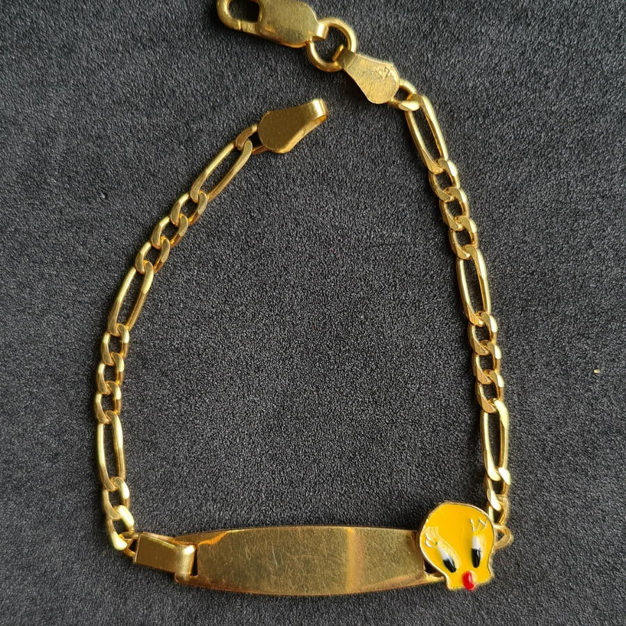 Personalised Tweety Name Bracelet (Kids) (Gold Polish)