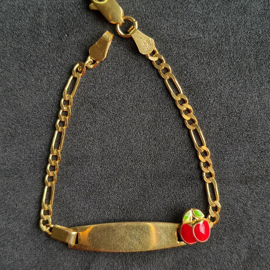 Personalised Cherry Name Bracelet (Kids) (Gold Polish)