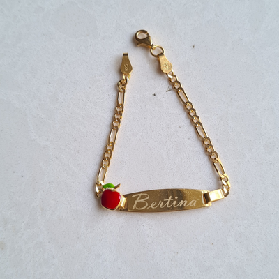 Personalised Apple Name Bracelet (Kids) (Gold Polish)