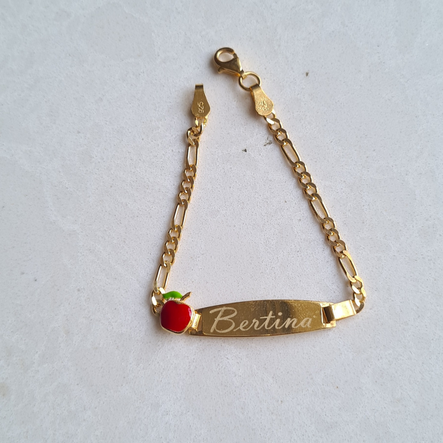 Personalised Apple Name Bracelet (Kids) (Gold Polish)