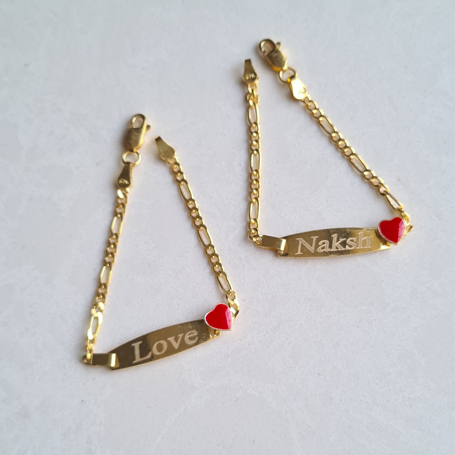 Personalised Heart Name Bracelet (Kids) (Gold Polish)