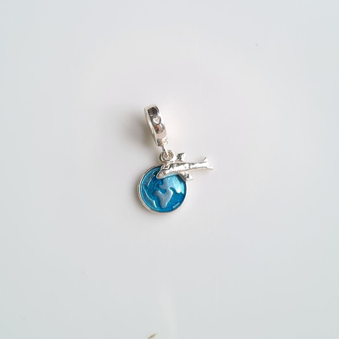 Globe And Airplane Charm Pendant